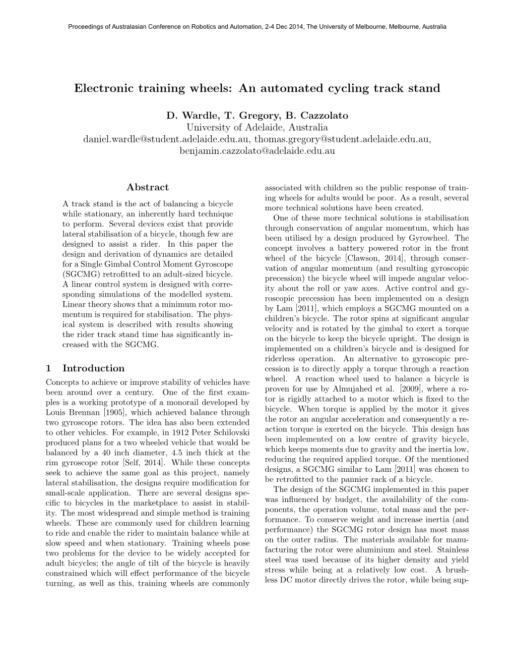 Electronic Training Wheels: an Automated Cycling Track Stand