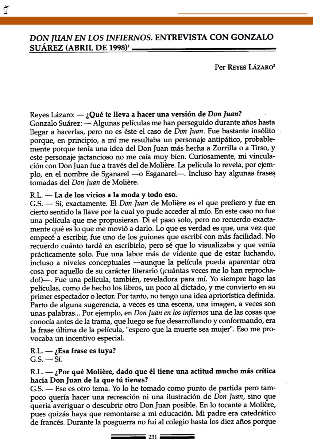 Don Juan En Los Infiernos. Entrevista Con Gonzalo Suárez (Abril De 1998)1