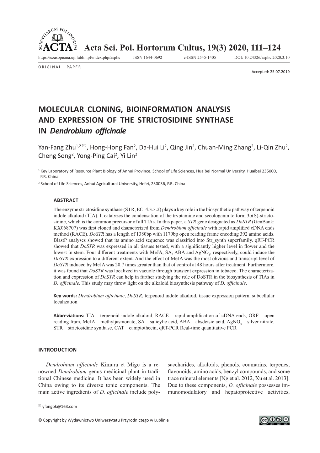 2020, 111–124 Molecular Cloning, Bioinformation