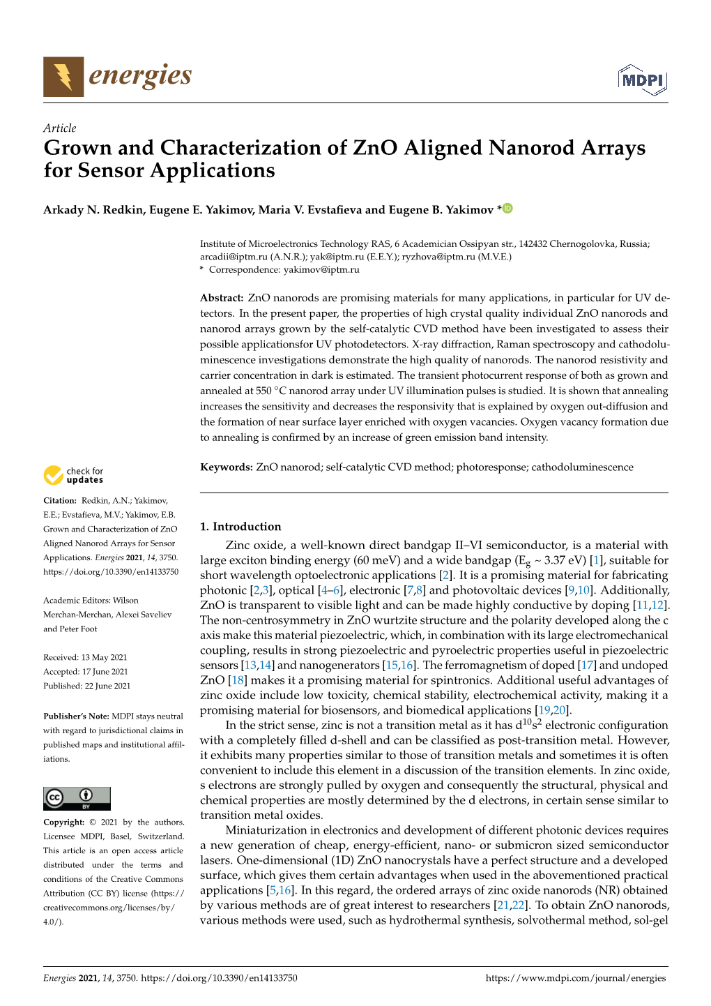 Grown and Characterization of Zno Aligned Nanorod Arrays for Sensor Applications