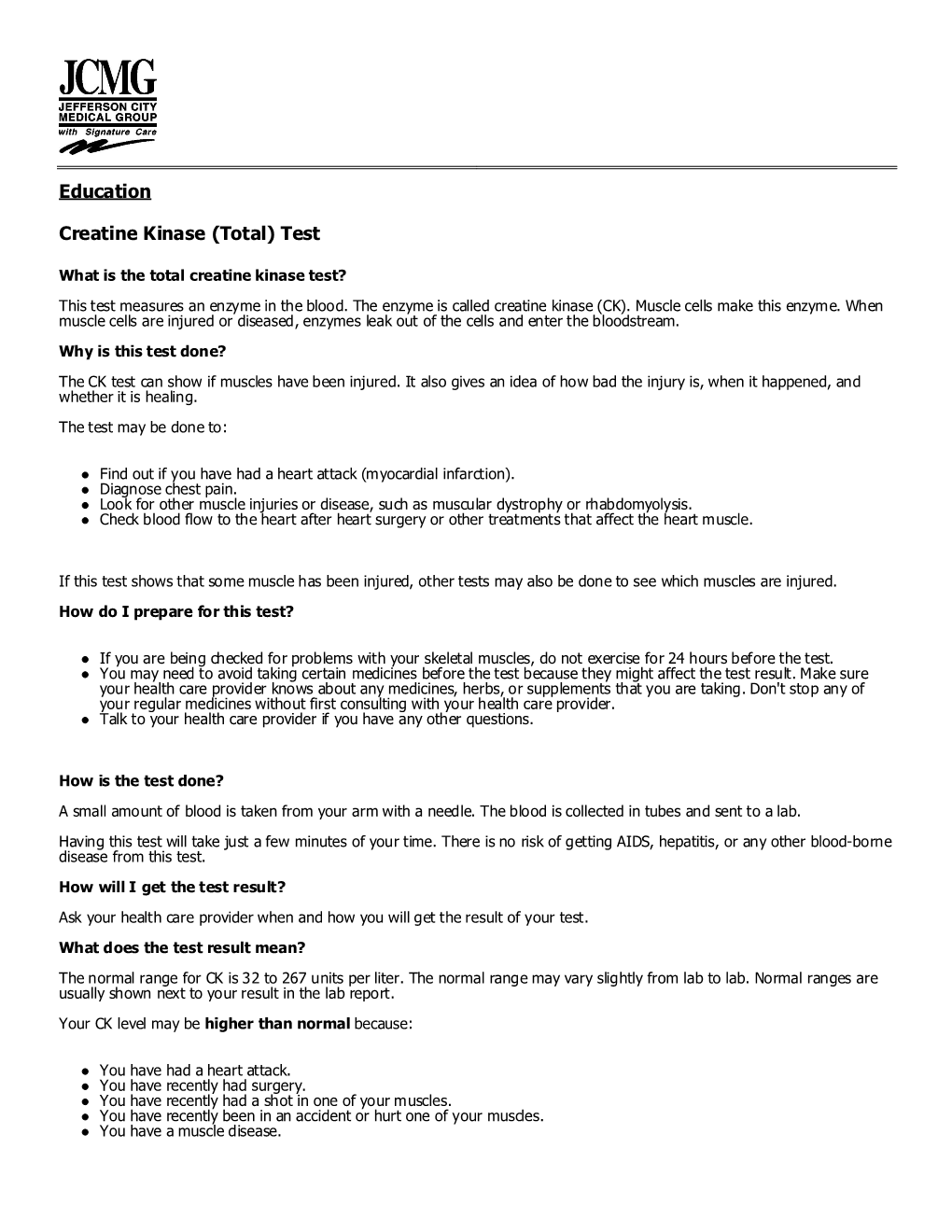 Education Creatine Kinase (Total) Test