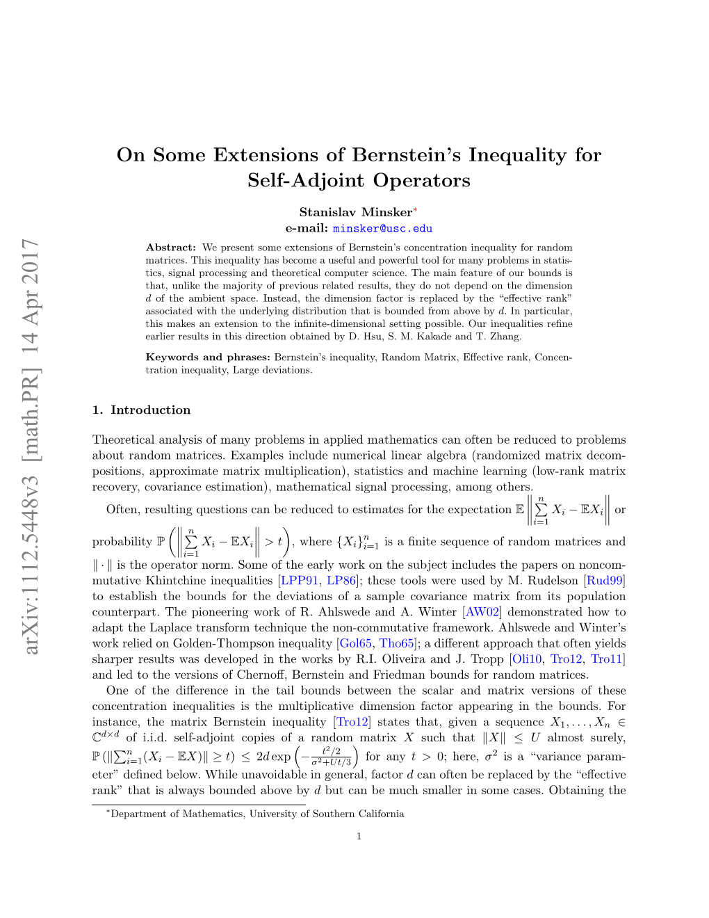 On Some Extensions of Bernstein's Inequality for Self-Adjoint Operators