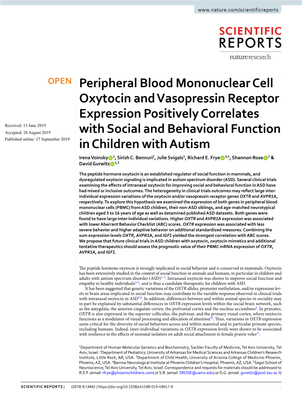 Peripheral Blood Mononuclear Cell Oxytocin and Vasopressin Receptor Expression Positively Correlates with Social and Behavioral