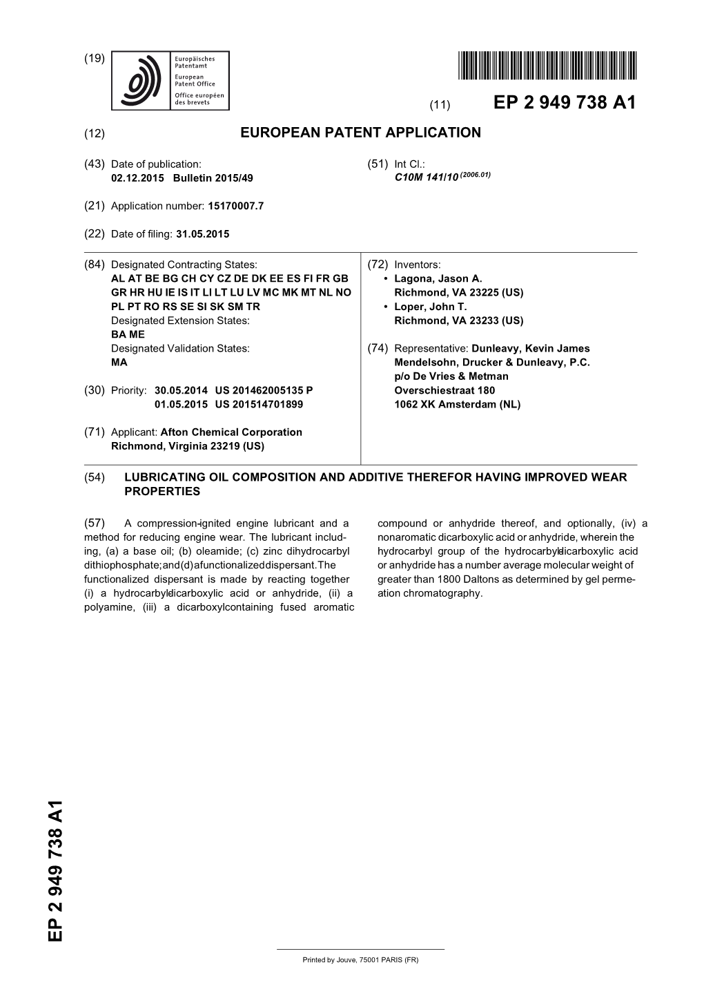 Lubricating Oil Composition and Additive Therefor Having Improved Wear Properties