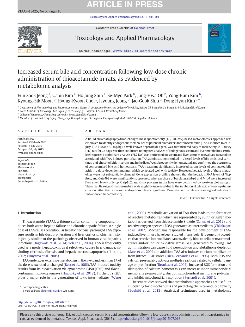 Increased Serum Bile Acid Concentration Following Low-Dose Chronic Administration of Thioacetamide in Rats, As Evidenced by Metabolomic Analysis