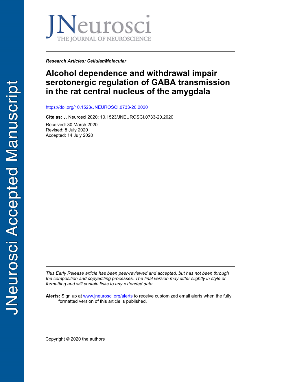 Alcohol Dependence and Withdrawal Impair Serotonergic Regulation Of