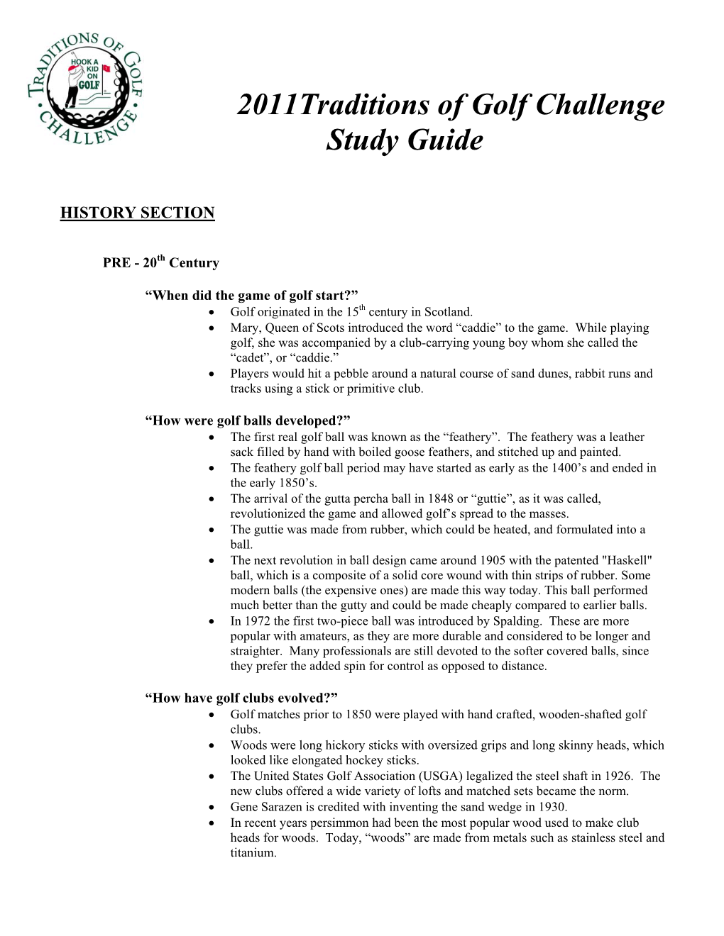 2011Traditions of Golf Challenge Study Guide