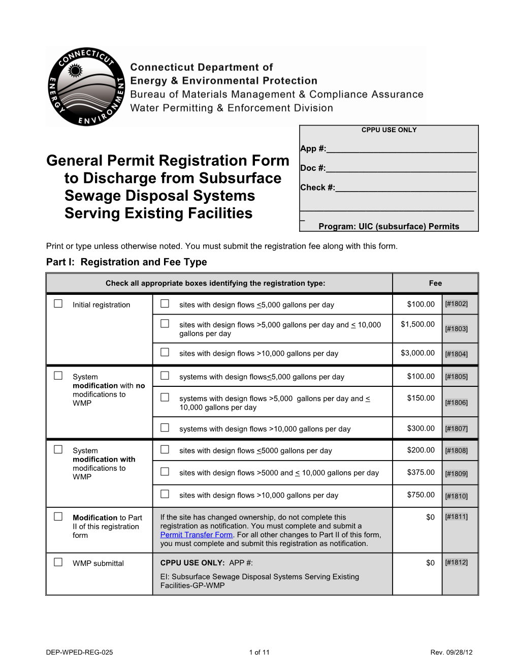 General Permit Registration Form to Discharge from Subsurface Sewage Disposal Systems Serving