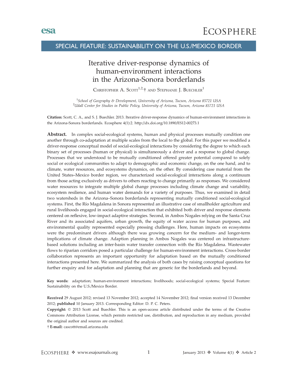 Iterative Driver-Response Dynamics of Human-Environment Interactions in the Arizona-Sonora Borderlands 1,2, 1 CHRISTOPHER A