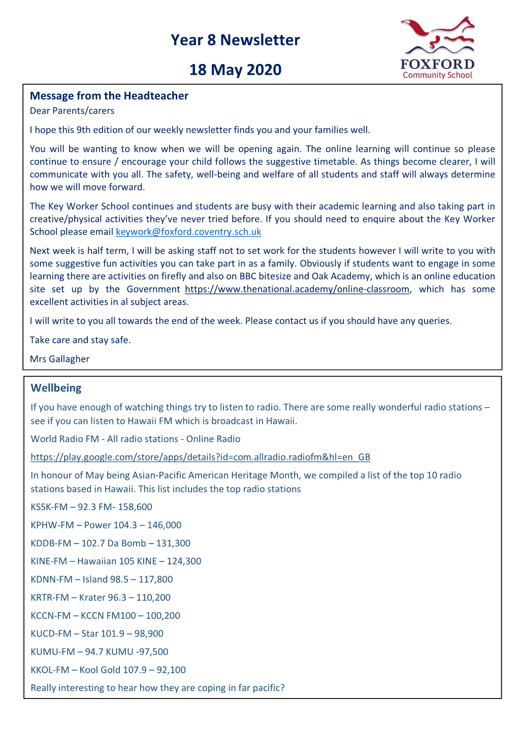 Year 8 Newsletter 18 May 2020