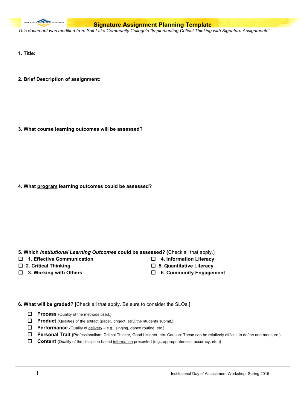 Signature Assignment Planning Template