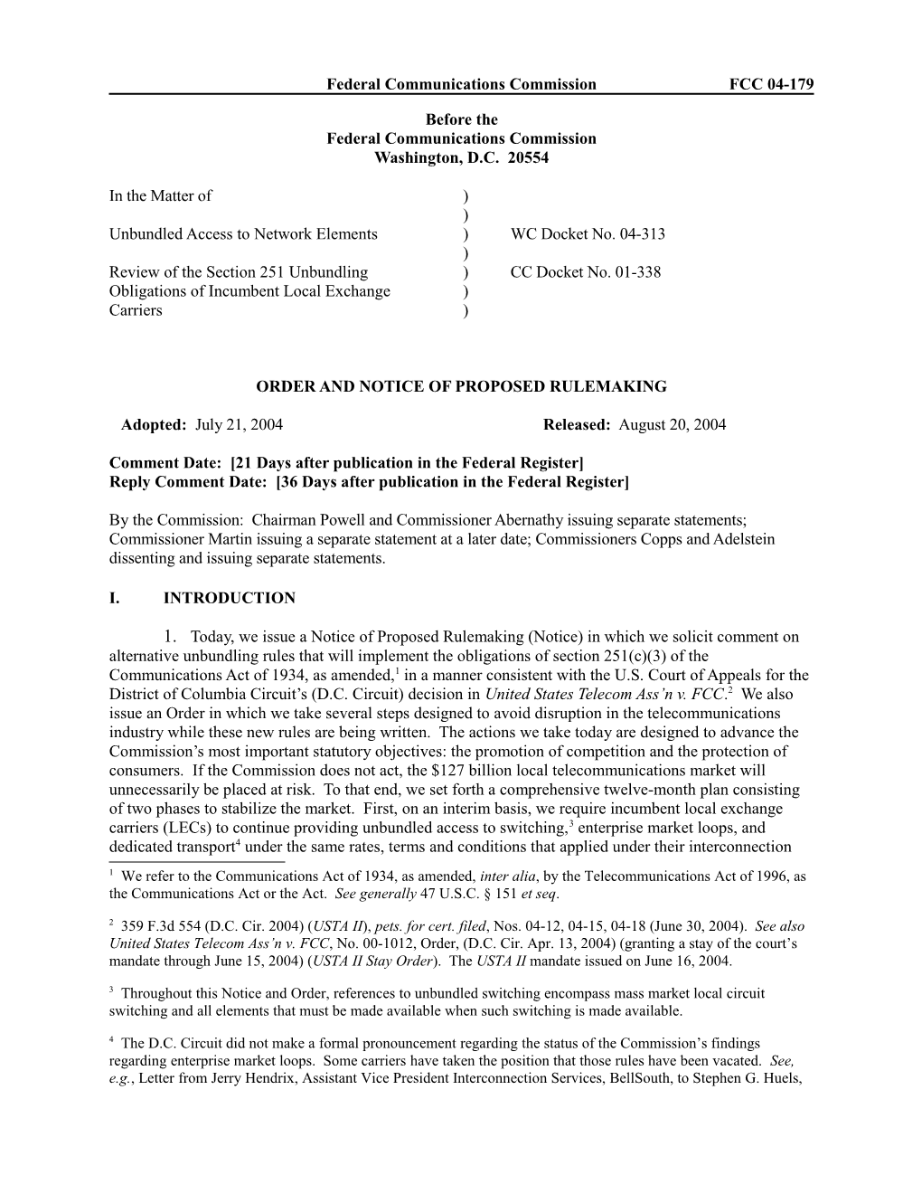 Federal Communications Commission FCC 04-179