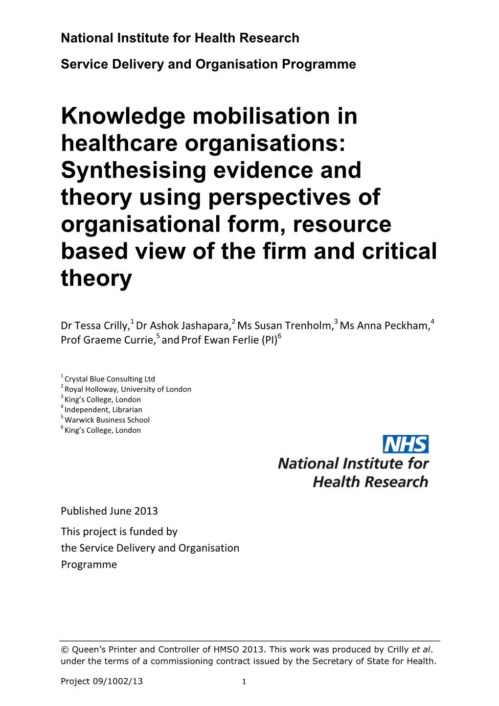 Knowledge Mobilisation in Healthcare Organisations