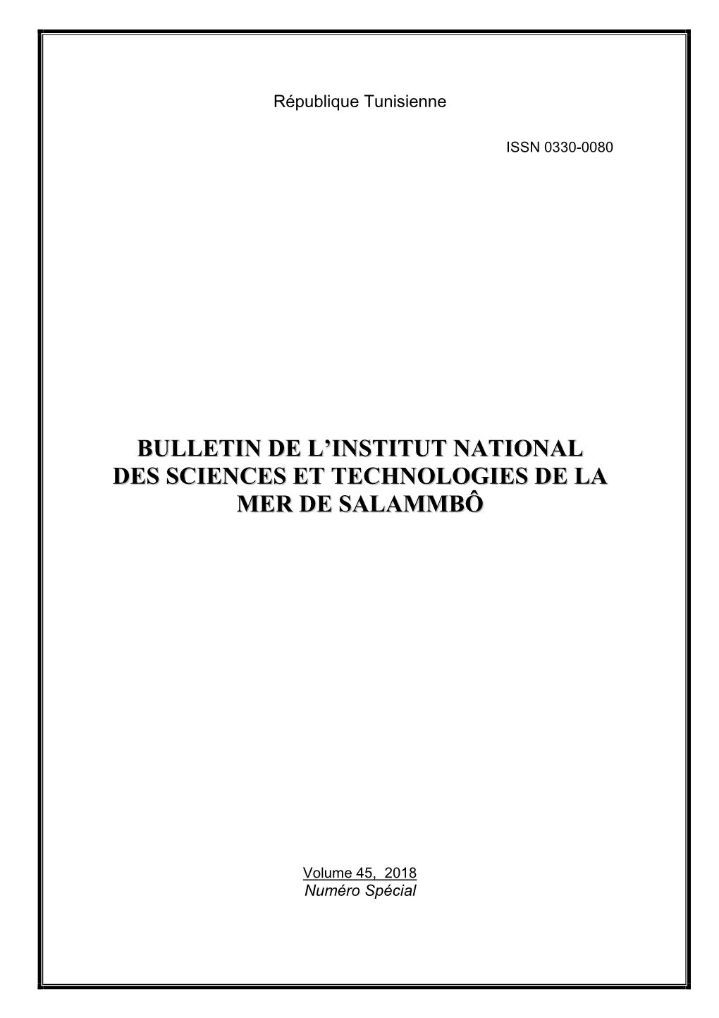 Bulletin De L'institut National Des Sciences Et Technologies De La Mer