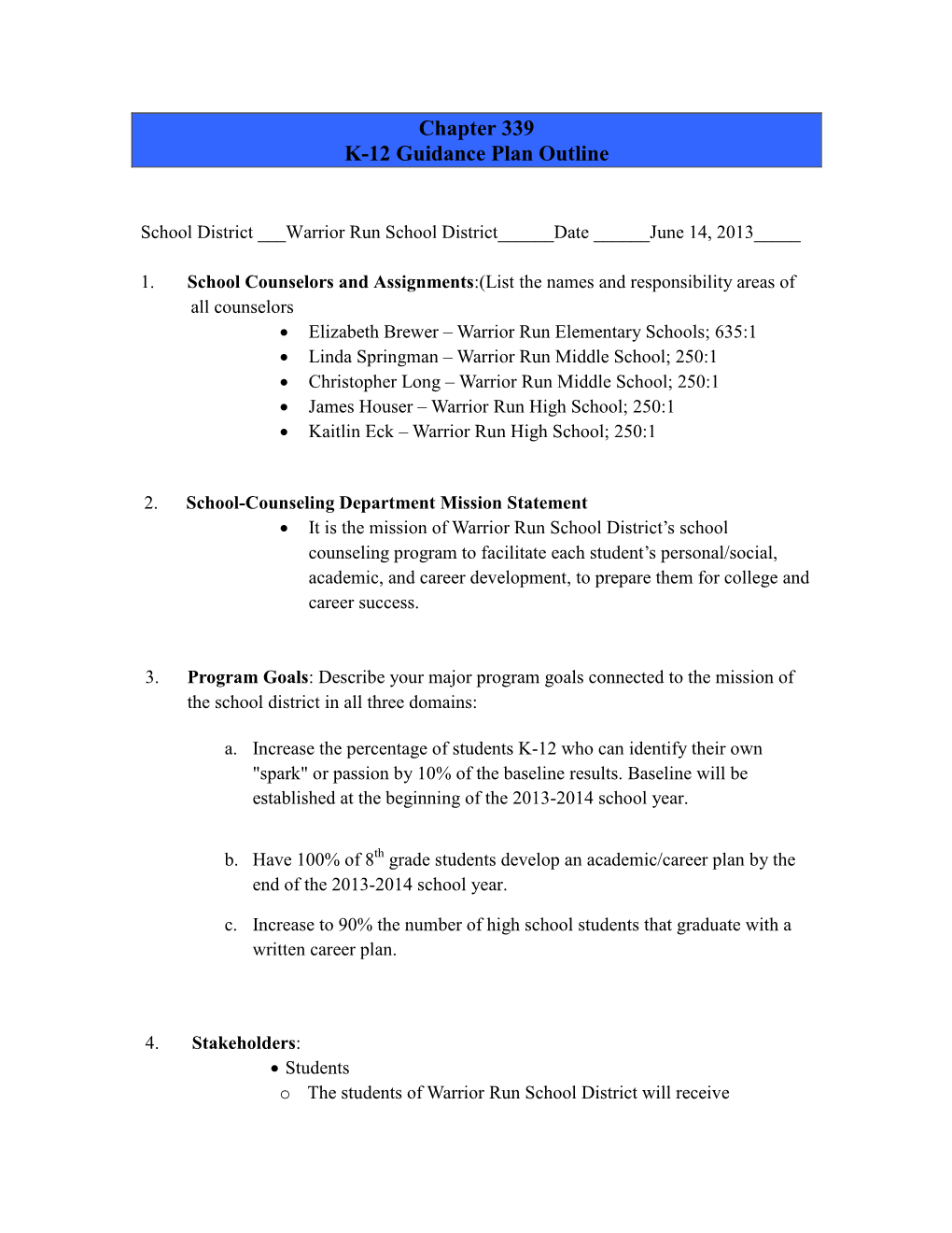 Guidance Plan Sample Outline