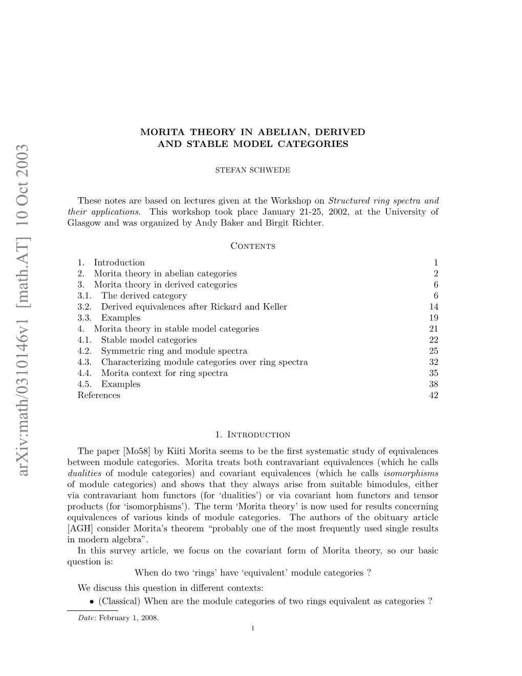 Arxiv:Math/0310146V1 [Math.AT] 10 Oct 2003 Usinis: Question Fr Most Aut the the of Algebra”