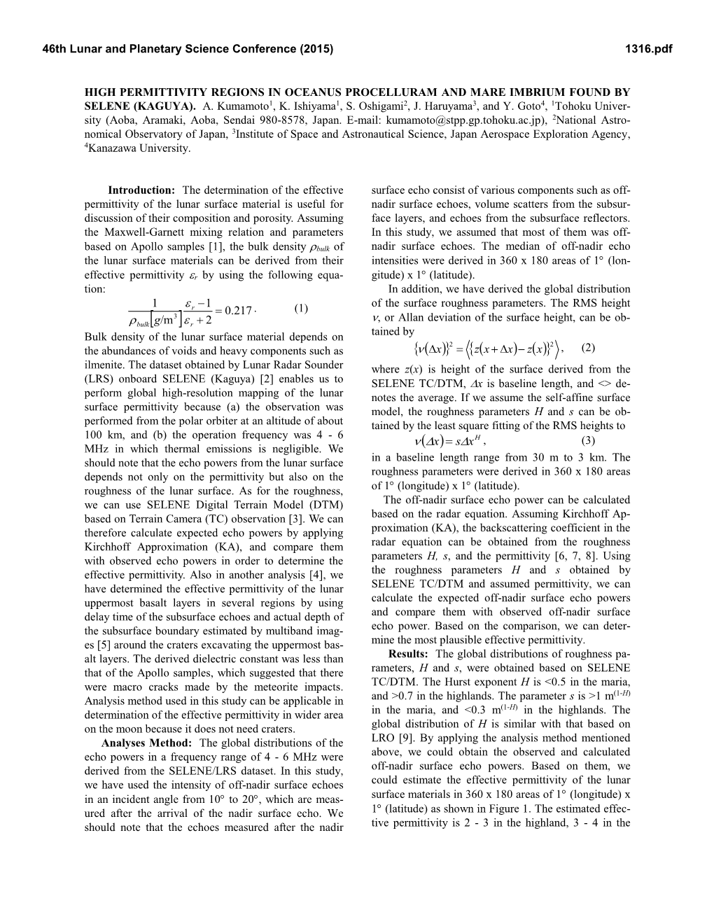 High Permittivity Regions in Oceanus Procelluram and Mare Imbrium Found by Selene (Kaguya)