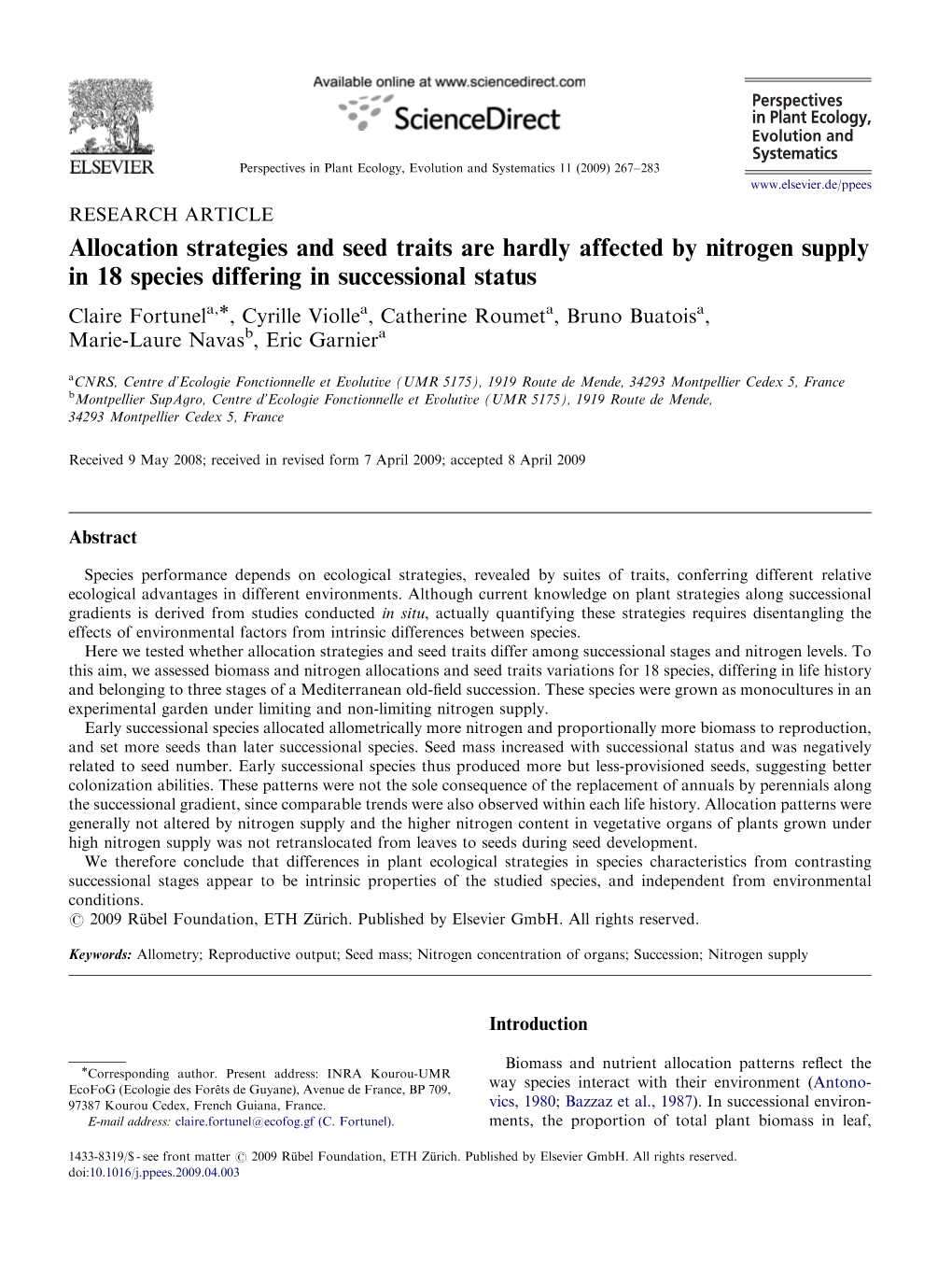 Allocation Strategies and Seed Traits Are Hardly Affected by Nitrogen