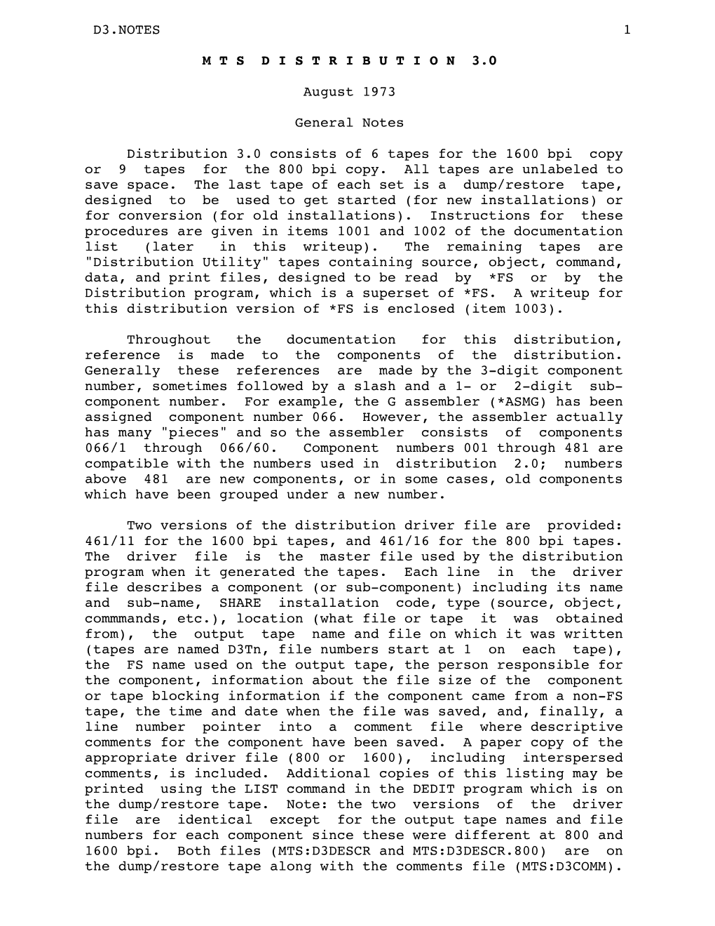 Michigan Terminal System (MTS) Distribution 3.0 Documentation