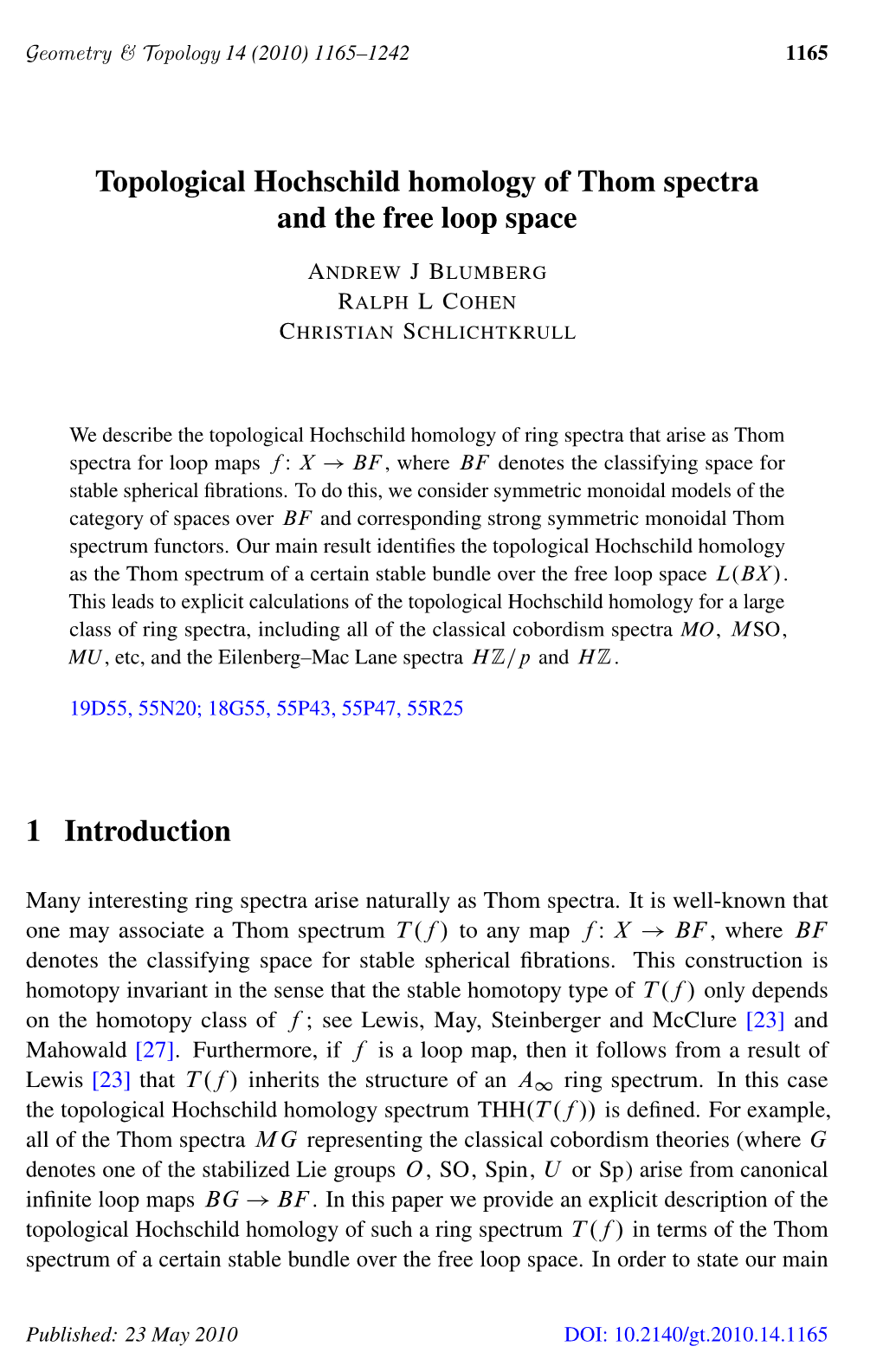 Topological Hochschild Homology of Thom Spectraand the Free Loop Space