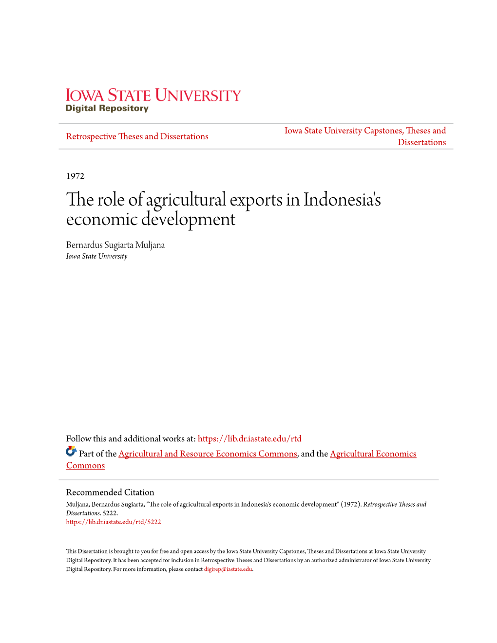 The Role of Agricultural Exports in Indonesia's Economic Development