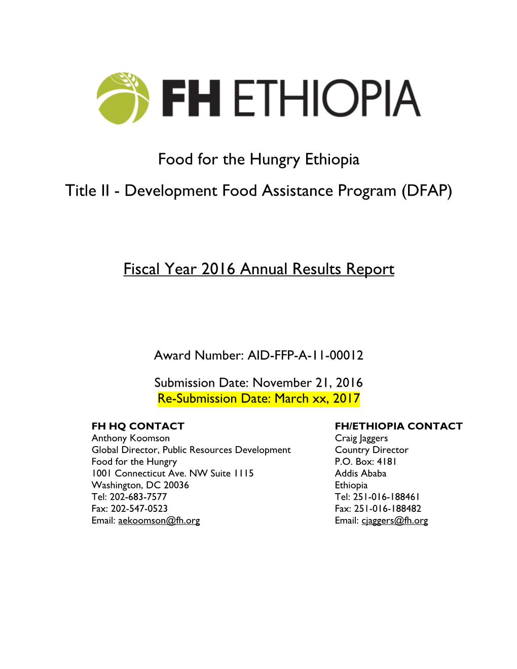 Development Food Assistance Program (DFAP) Fiscal