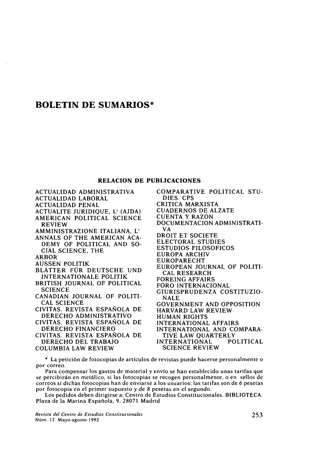 Boletín De Sumarios*