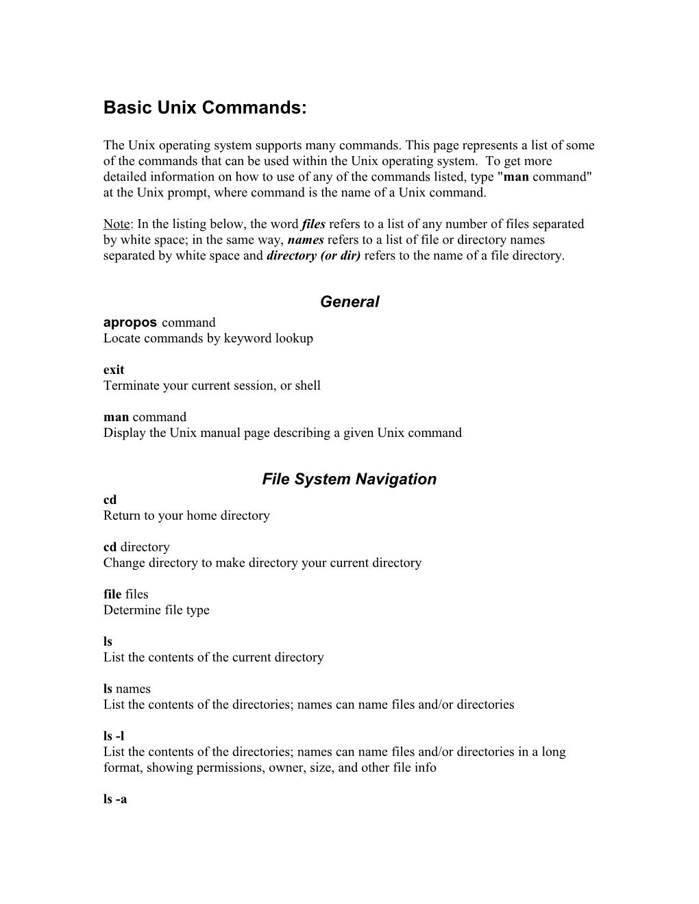 Basic Unix Commands