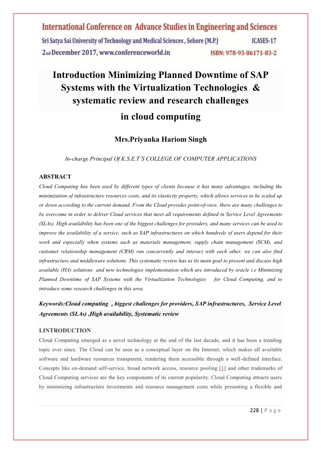 Introduction Minimizing Planned Downtime of SAP Systems with the Virtualization Technologies & Systematic Review and Resear