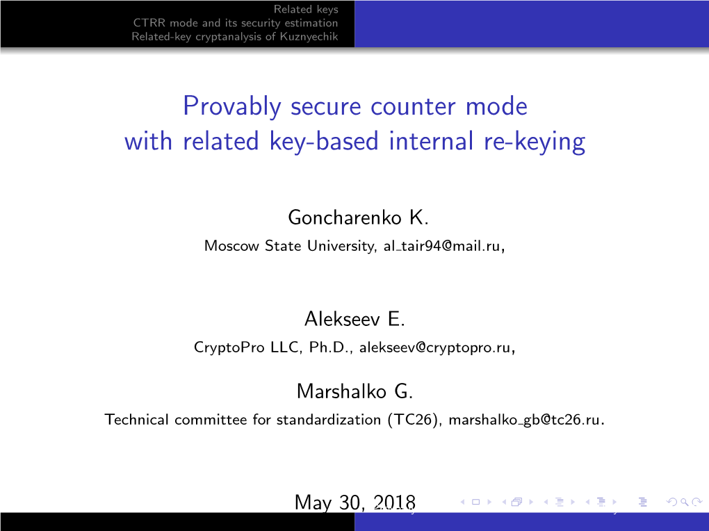 Provably Secure Counter Mode with Related Key-Based Internal Re-Keying