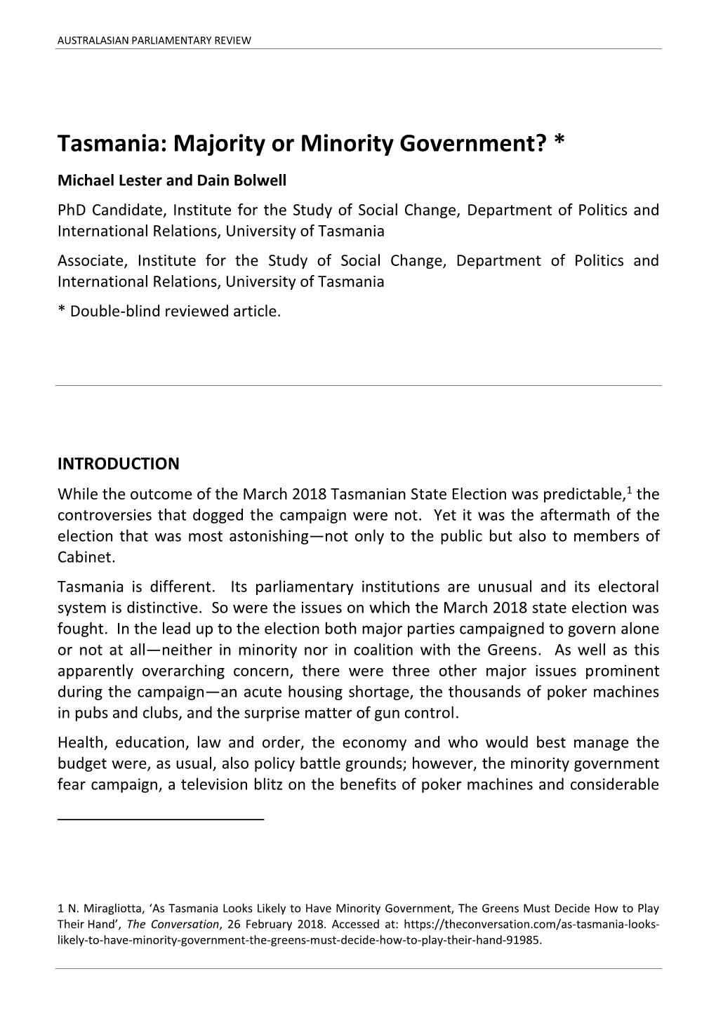 Tasmania: Majority Or Minority Government? *