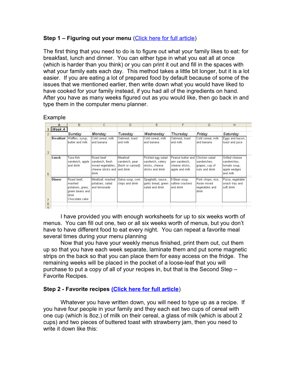 Step 1 – Figuring Out Your Menu (Click Here For Full Article)