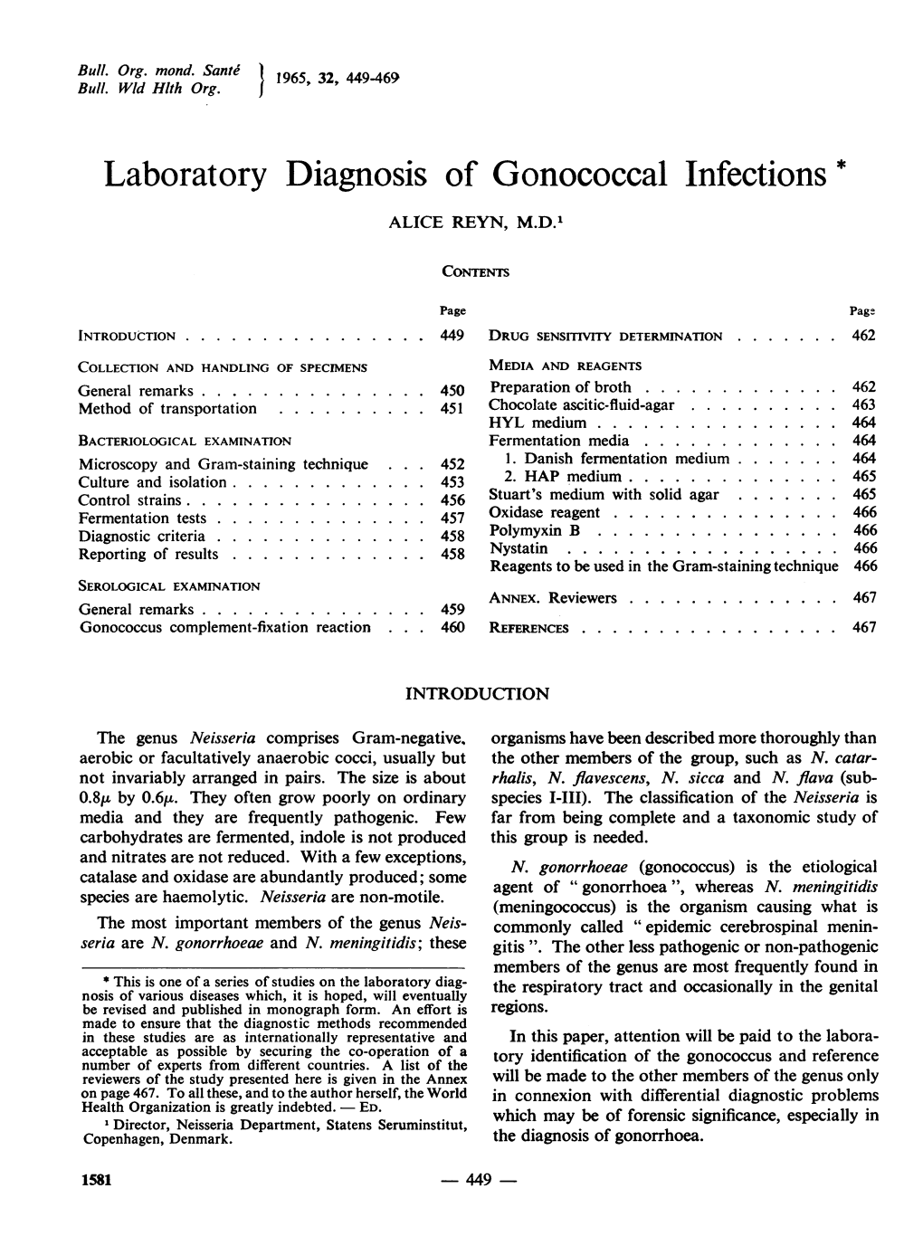 Laboratory Diagnosis of Gonococcal Infections * ALICE REYN, M.D.'