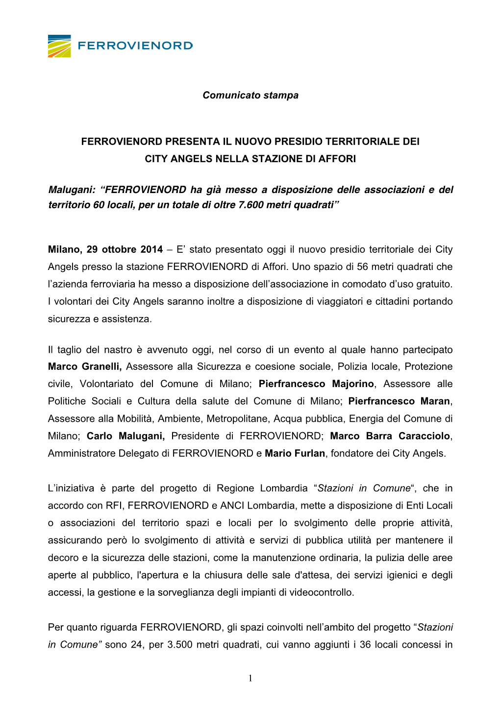 1 Comunicato Stampa FERROVIENORD