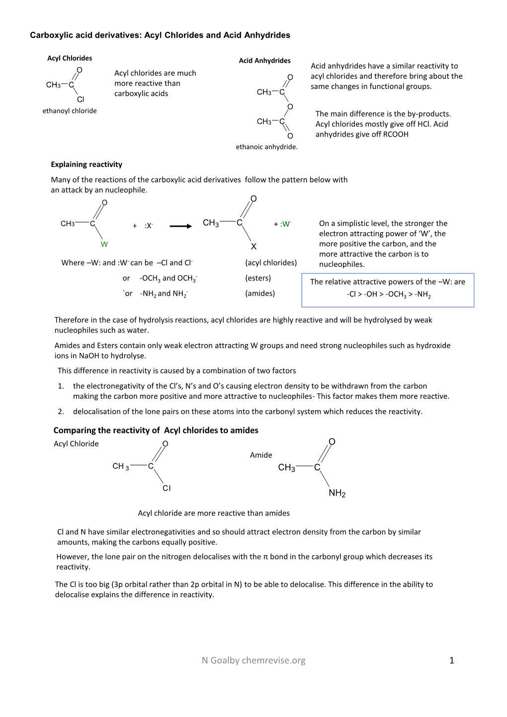 N Goalby Chemrevise.Org 1 Reaction with Water