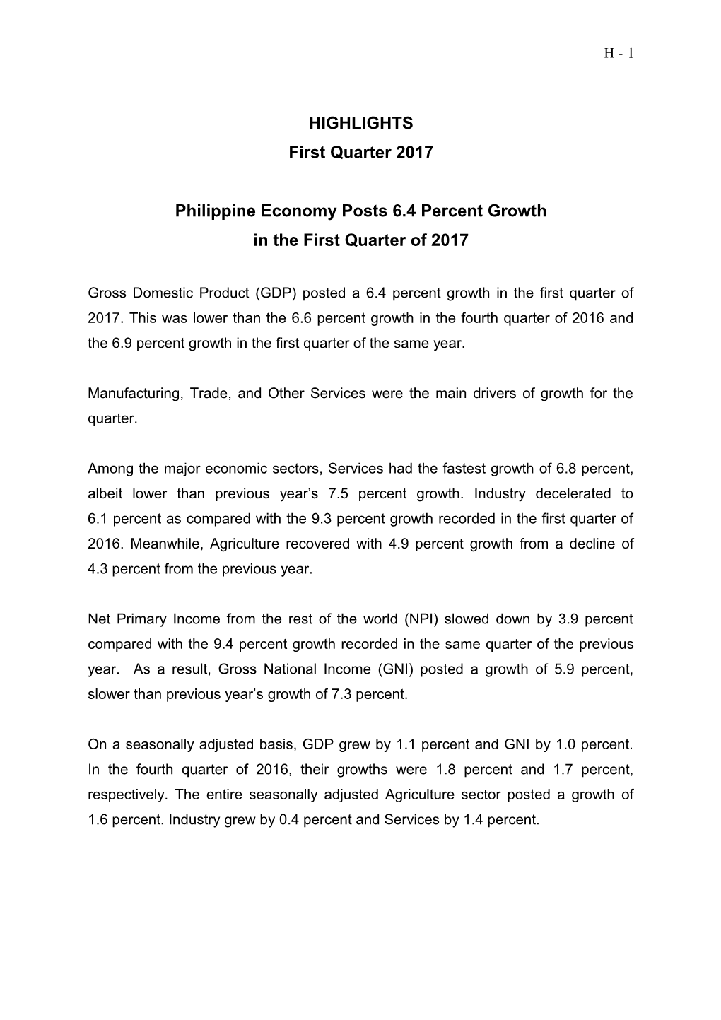 Philippine Economy Posts 6.4 Percent Growth