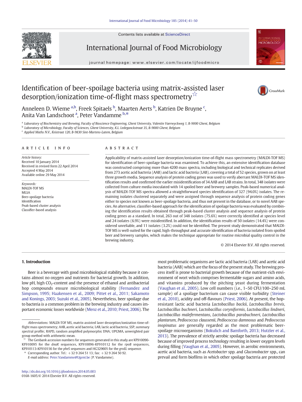 Identification of Beer-Spoilage Bacteria Using Matrix-Assisted Laser