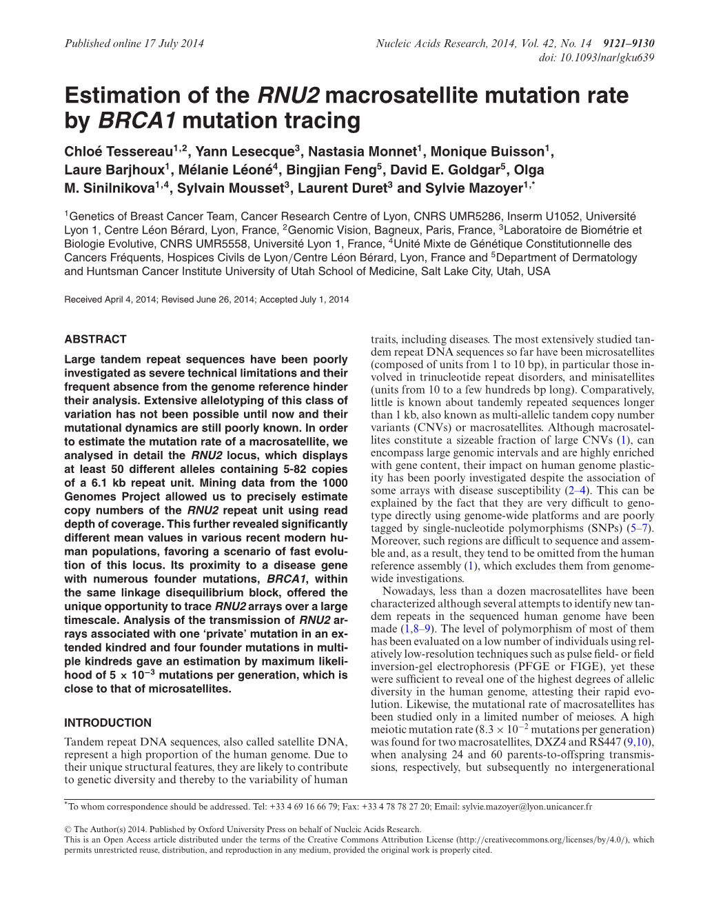 Estimation of the RNU2 Macrosatellite Mutation Rate by BRCA1 Mutation