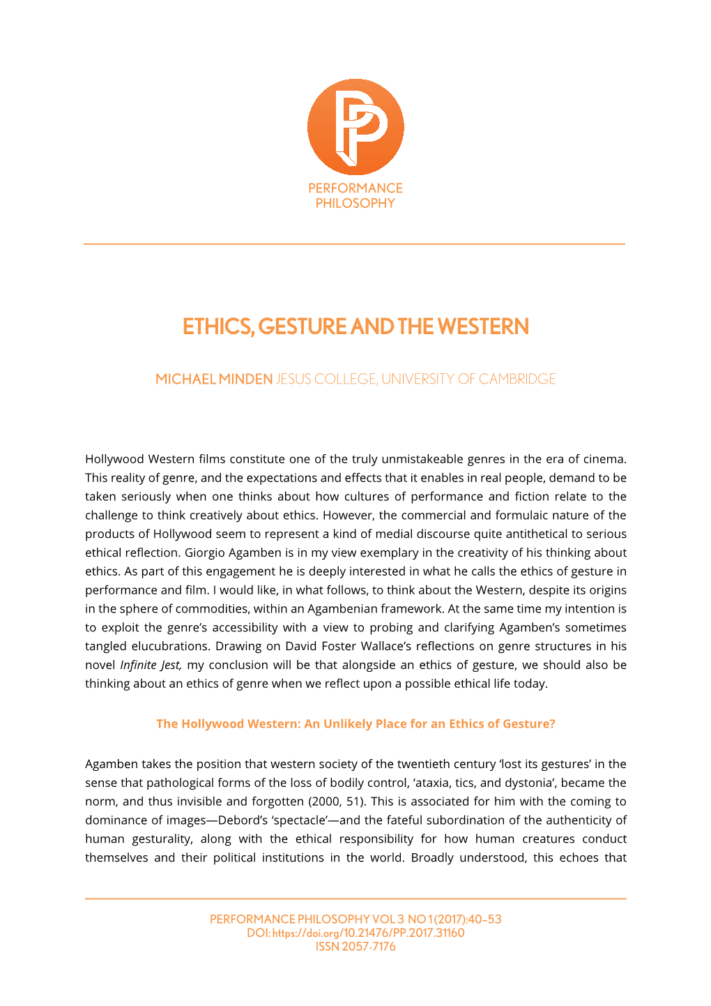 Ethics, Gesture and the Western