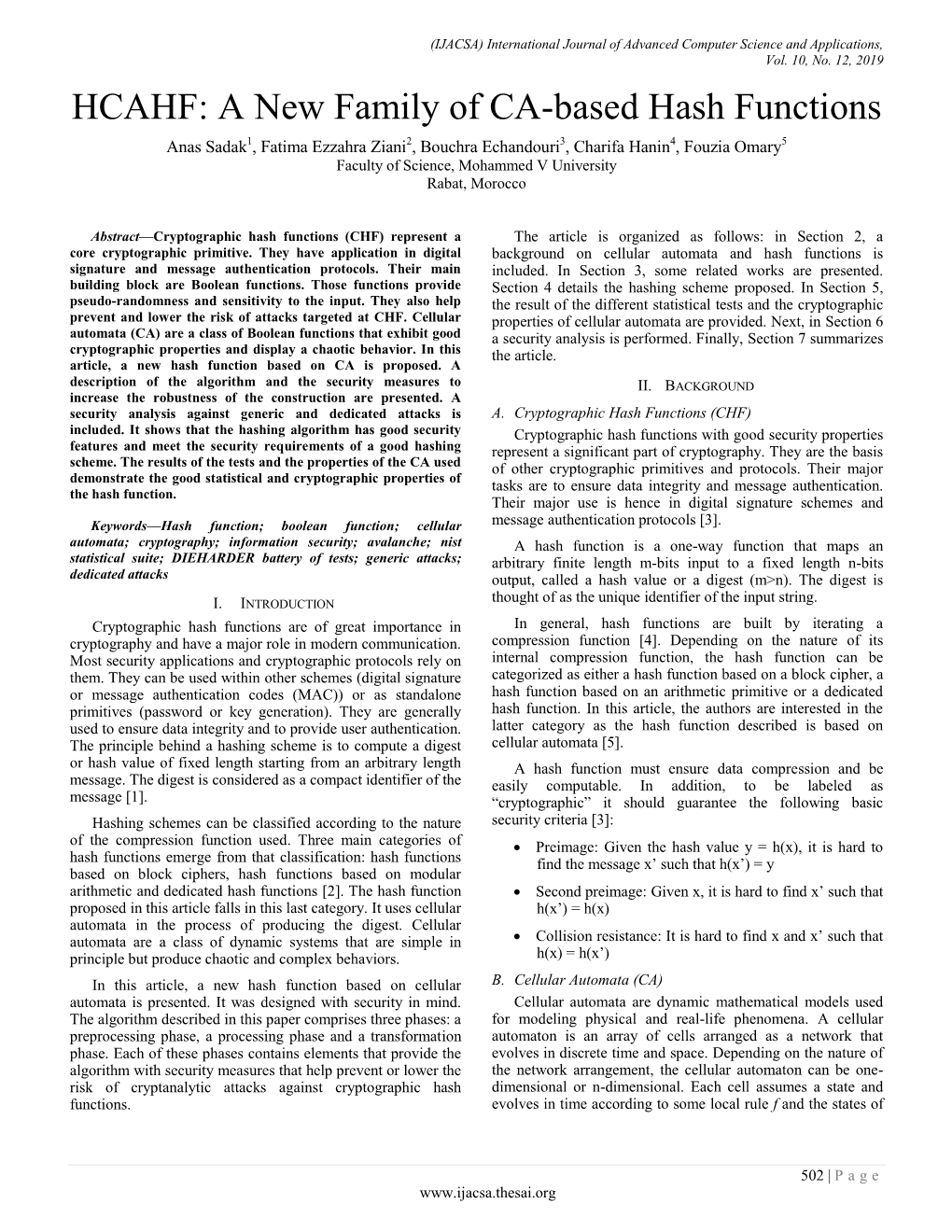 HCAHF: a New Family of CA-Based Hash Functions