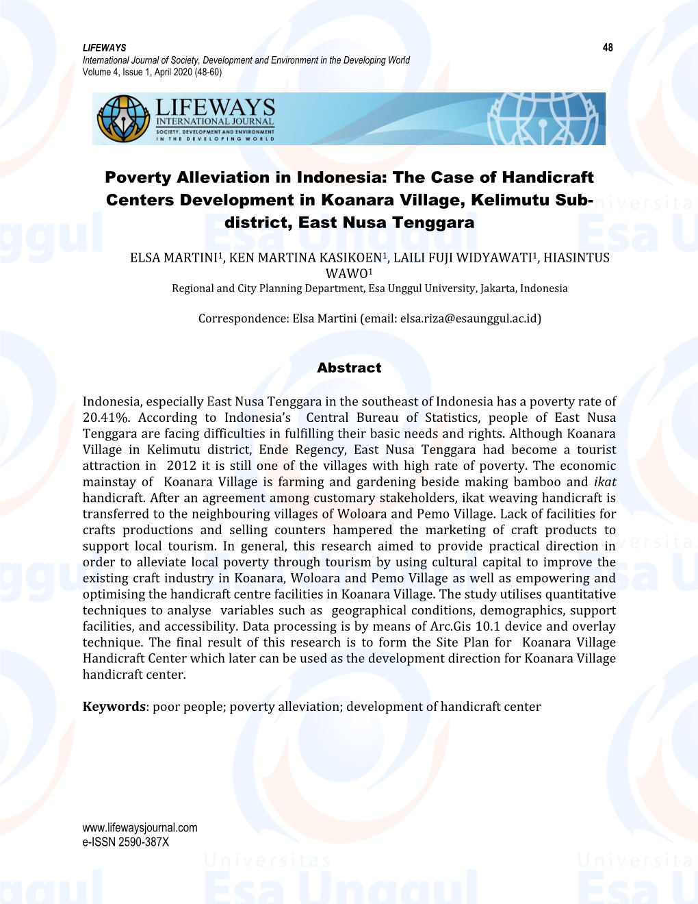 Poverty Alleviation in Indonesia: the Case of Handicraft Centers Development in Koanara Village, Kelimutu Sub- District, East Nusa Tenggara