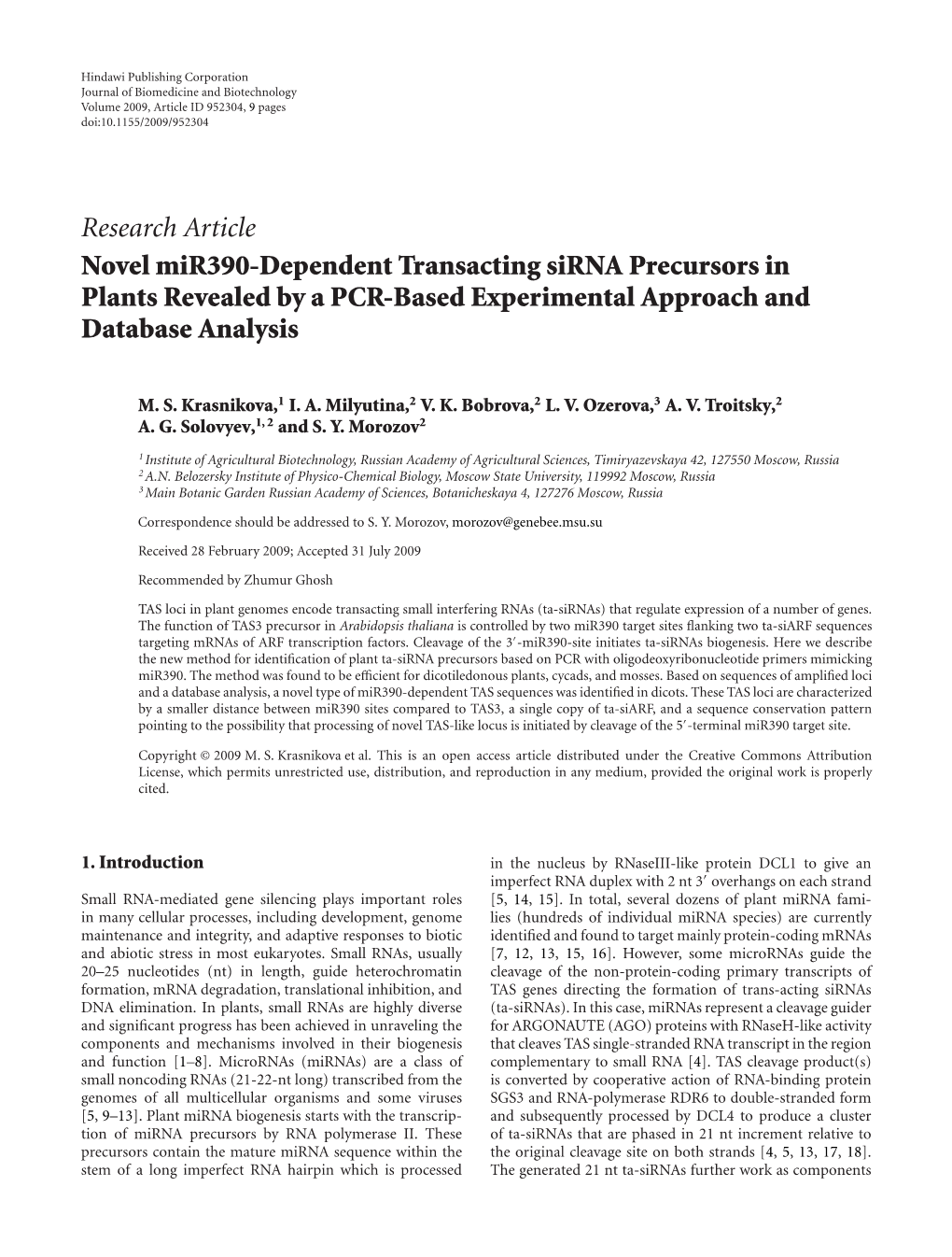 Novel Mir390-Dependent Transacting Sirna Precursors in Plants Revealed by a PCR-Based Experimental Approach and Database Analysis