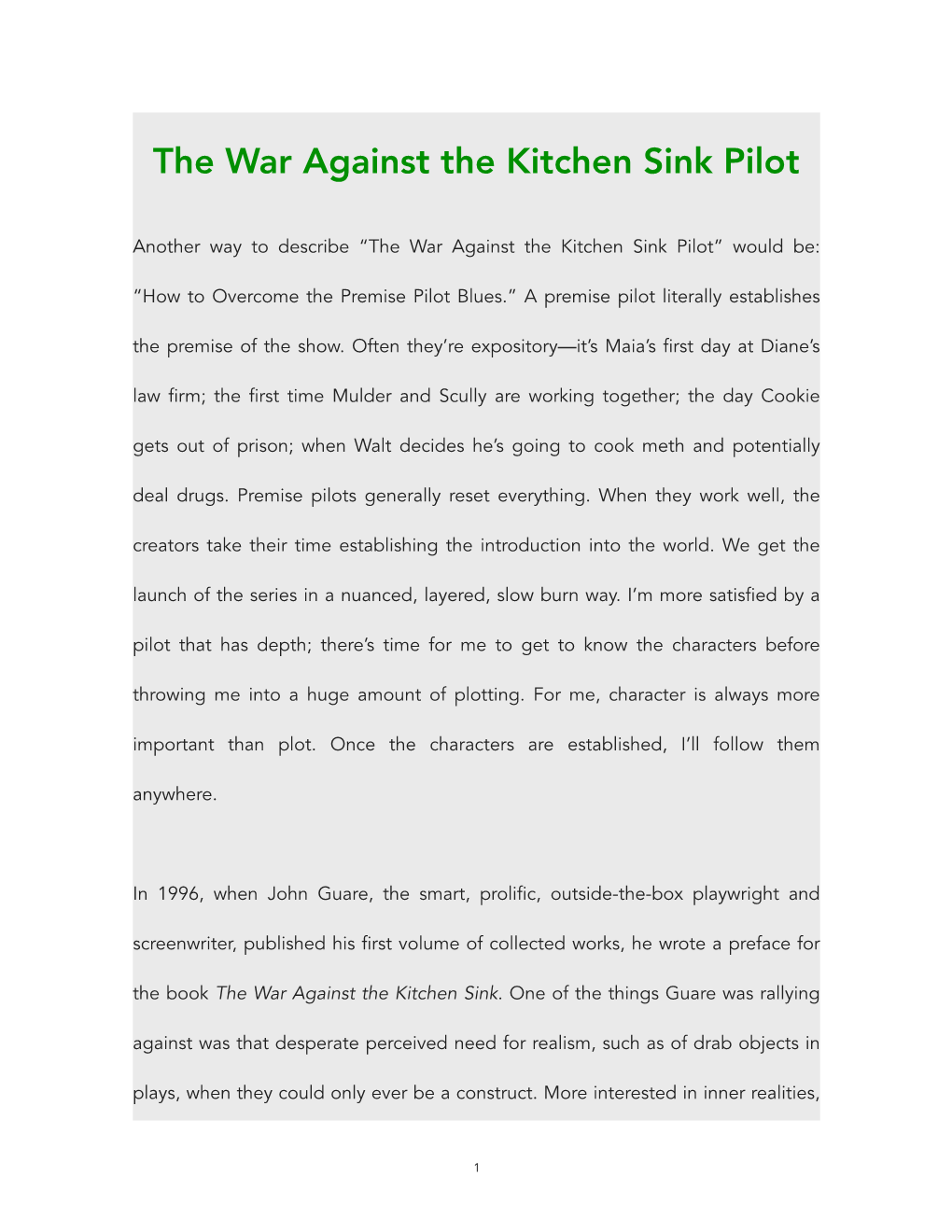 The War Against the Kitchen Sink Pilot