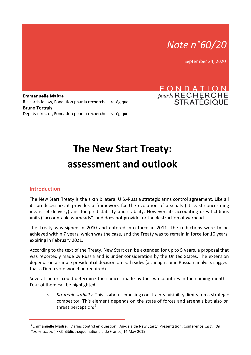 Note N°60/20 the New Start Treaty