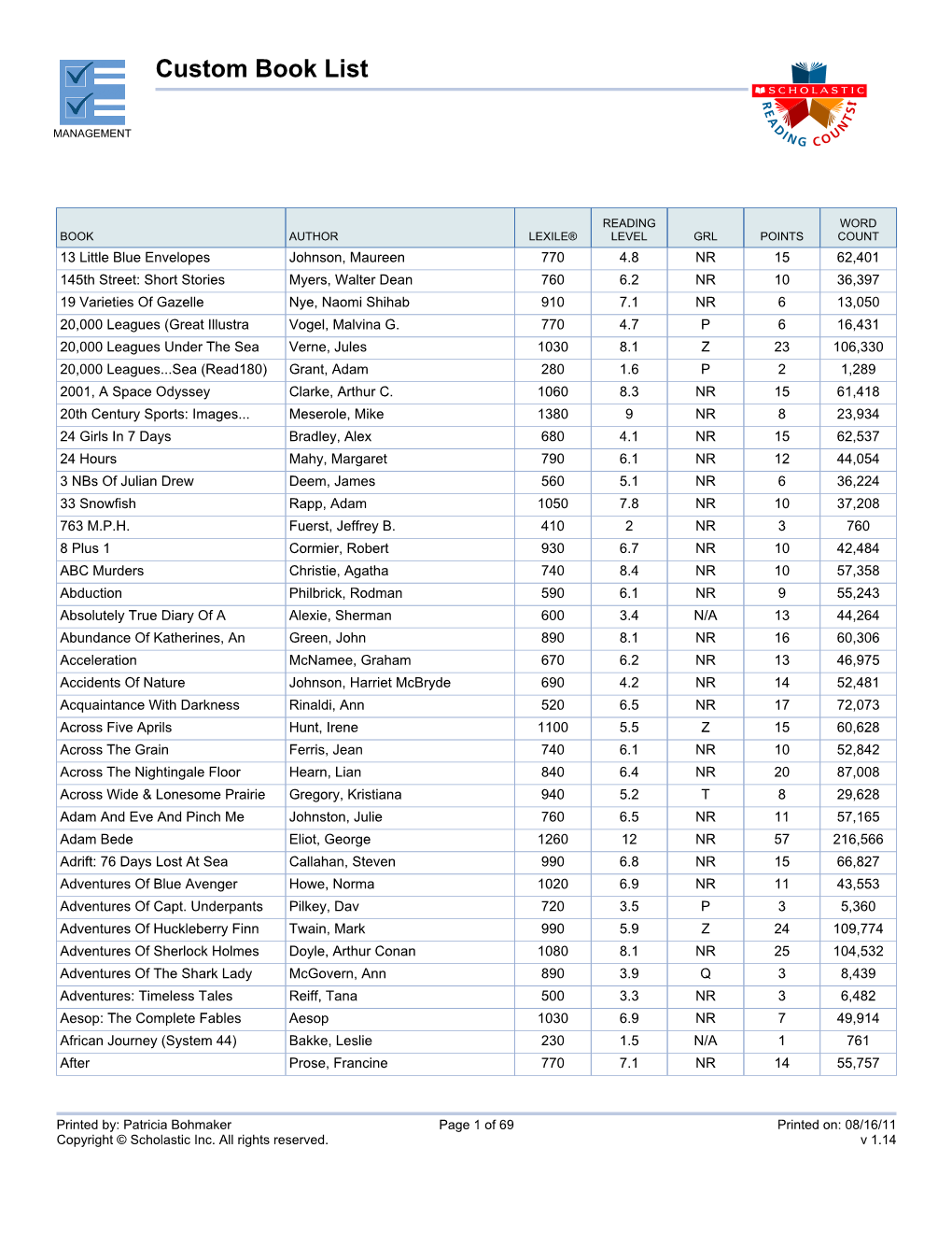 Custom Book List