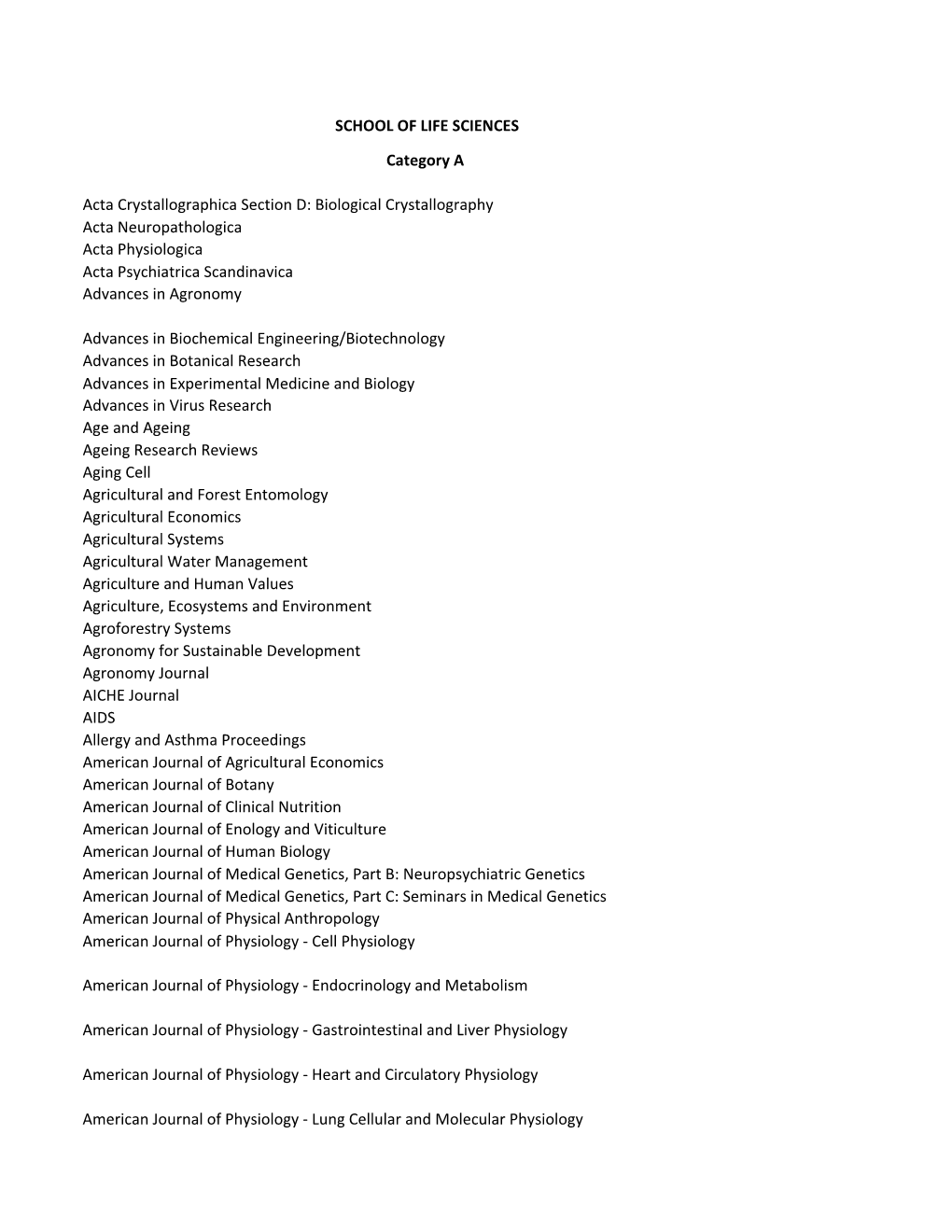 SCHOOL of LIFE SCIENCES Category a Acta Crystallographica