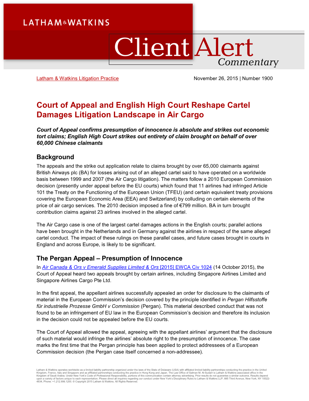 Court of Appeal and English High Court Reshape Cartel Damages Litigation Landscape in Air Cargo