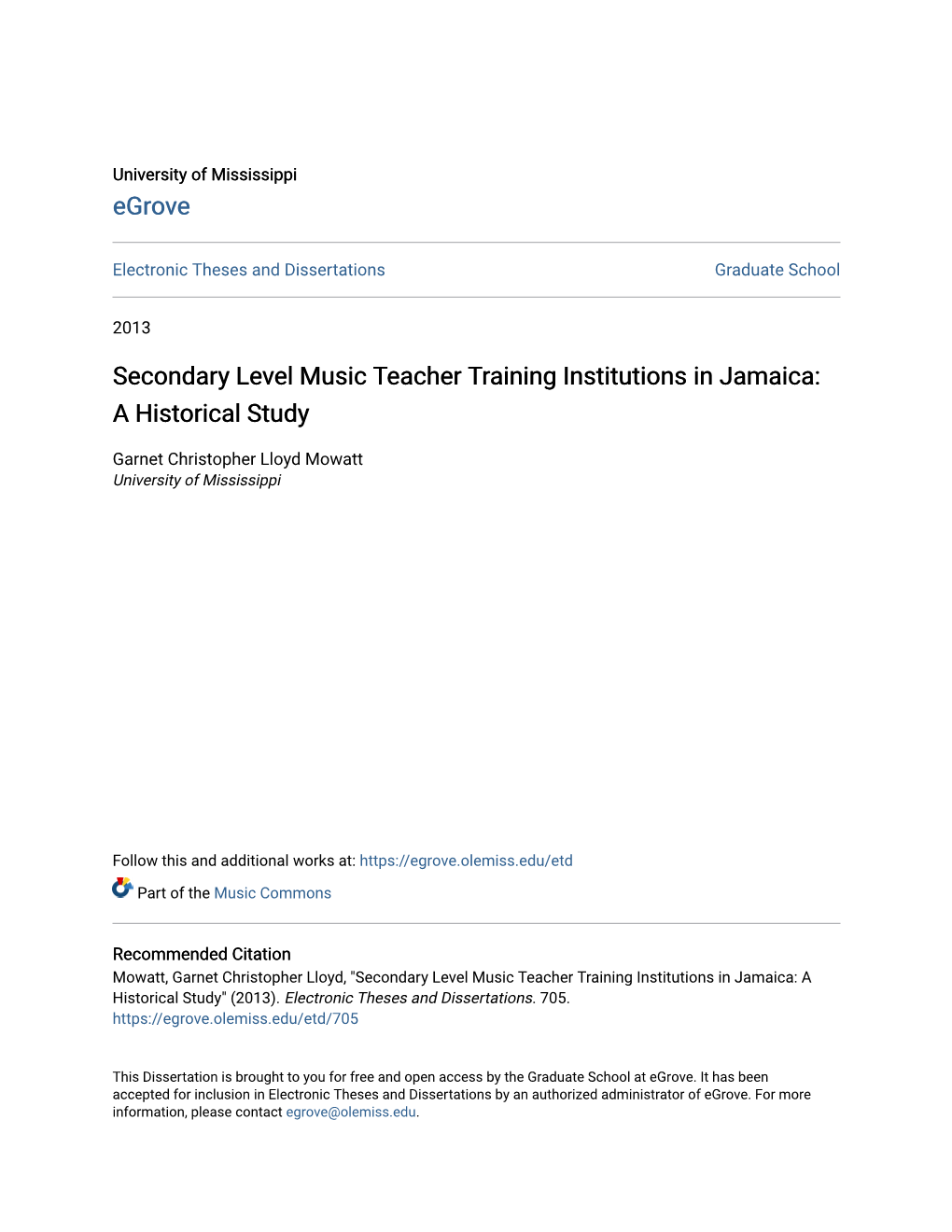 Secondary Level Music Teacher Training Institutions in Jamaica: a Historical Study