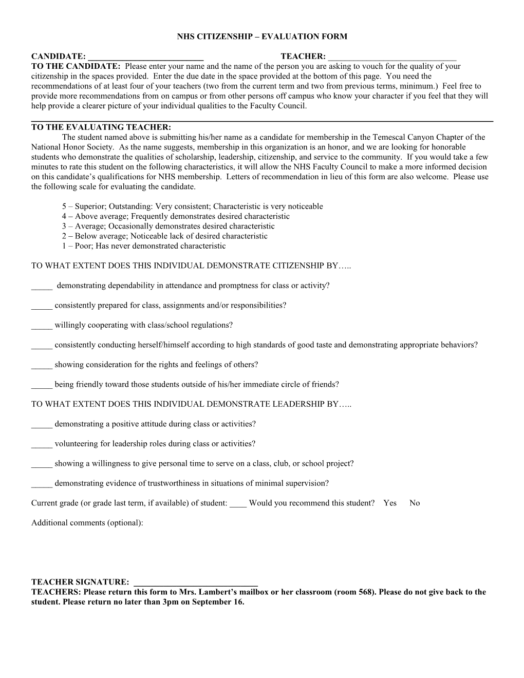 Nhs Citizenship Evaluation Form