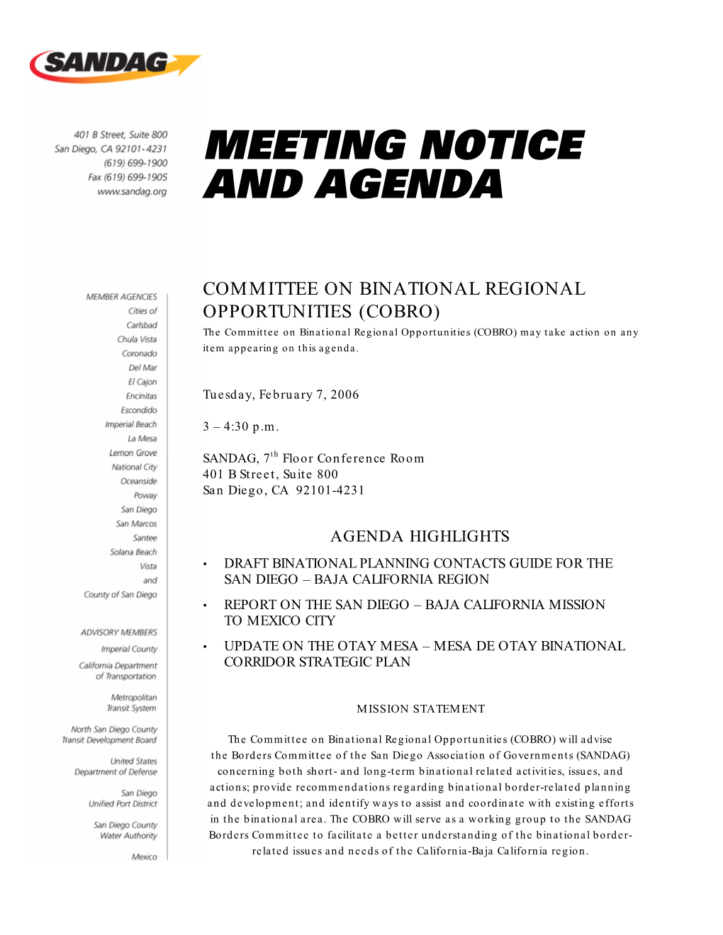 Meeting Notice and Agenda